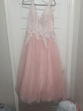 Dave & Johnny Soft Pink Tulle Ballgown with Lace Bodice